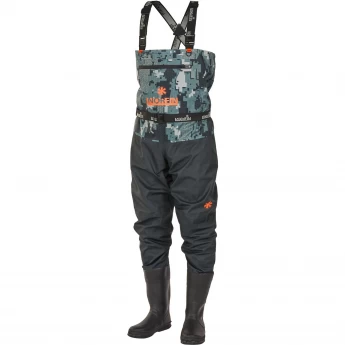Полукомбинезон забродный NORFIN PILOT CAMO BOOTFOOT р.44-L-S с сапогами резина